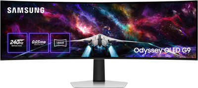 Монитор 49" Samsung Odyssey OLED G9 G93SC (LS49CG930SIXCI) Dual QHD Quantum Dot OLED / Curved 1800R / 240 Гц / 0,03 мс / 10-Bit / HDR True Black 400 / FreeSync Premium Pro / G-SYNC Compatible (0RSDHNTY300007) - Уценка