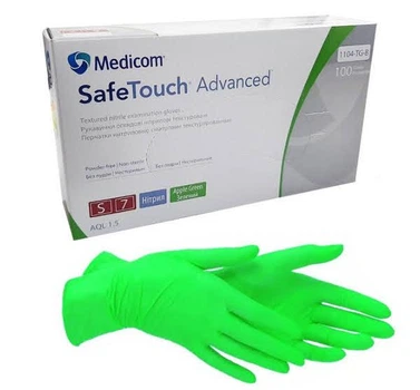 Перчатки нитриловые текстурированные зеленые S-size Medicom SafeTouch Advanced Green, 100шт/уп, 1104-TG-B