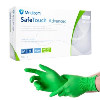 Рукавички нітрилові текстуровані Medicom SafeTouch Advanced Apple Green M-size, 100шт./уп. - 1104-TG-C