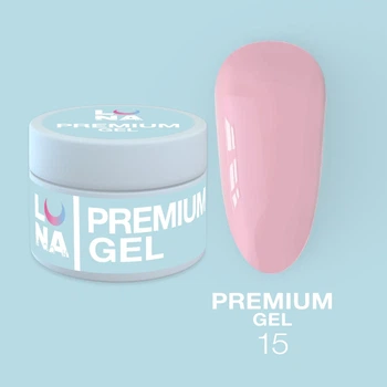 Гель LUNAMoon Premium Gel №15 – нежно-розовый 15 мл для укрепления, выравнивания и наращивания ногтей