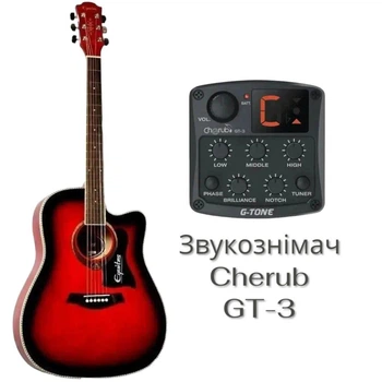 Акустическая гитара Equites EQ900C RDS 41+Пьезодатчик Cherub GT-3 Pream (Красного цвета)