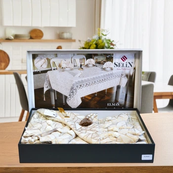 Скатерть Selin Elmas Set 160×350 см+12 кремовых салфеток