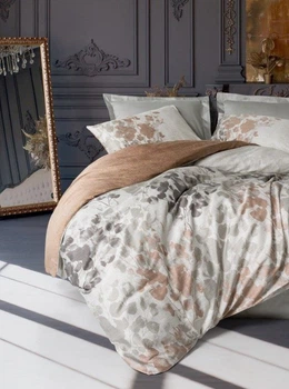 Постільна білизна євро розмір Cotton Box Lux Satin Blatt Gri