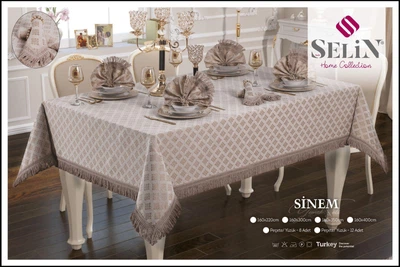 Скатерть Selin Sinem Set 160×220 см+8 салфеток бежевая