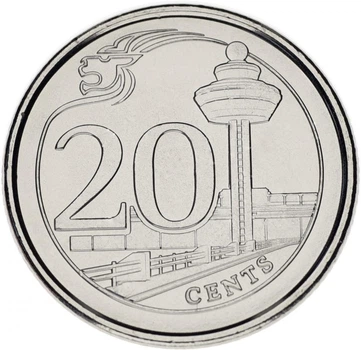 Монета Сингапур 20 центов 2013 AU-UNC Аэропорт Чанги (KM#347)