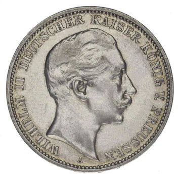 Монета Германия 3 марки 1909 Серебро F-VF Германский император Вильгельм II