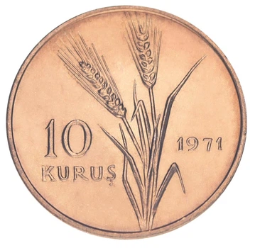 Монета Туреччина 10 куруш 1971 F-VF