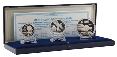 Набор монет Мексика набор из 3 монет 1986 Серебро Proof Чемпионат мира по футболу в Мексике в 1986 году