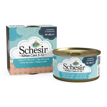 Влажный корм для котят полноценный Schesir Kitten Care Tuna with Aloe тунец с алоэ в желе 85 г (8005856750330)