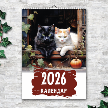 Календар 2026 настінний перекидний КОТИ 13 АРКУШІВ ENTERSTORE 42х29.7 см (ART 250131)