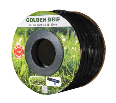 Лента капельная 8 mil шаг 20 см бухта 100 метров эмитерная GOLDEN DRIP для полива растений черного цвета