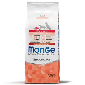 Сухой корм MONGE DOG Mini Monoprotein Puppy/Junior для щенков мелких пород Лосось/Рис - 7,5 кг