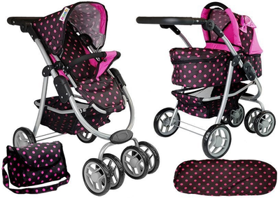 Wózek dla lalek Lean Toys 2 w 1 - z funkcją leżenia i siedzenia Szaro-różowy (5903802452969)