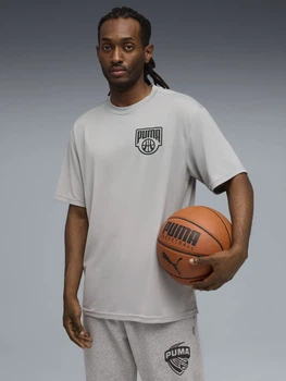 Футболка спортивна довга для баскетболу чоловіча Puma Posterize 63049906 S Gray Echo з принтом (4069157722599)