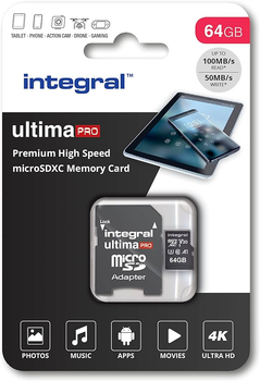 Карта памяти Integral microSDXC 64GB U3/V30 (INMSDX64G-100/70V30)