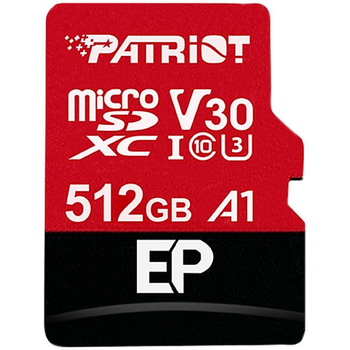 Карта памяти PATRIOT 512 GB microSDXC UHS-I U3 V30 A1 EP + SD adapter PEF512GEP31MCX