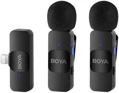 Комплект петличных беспроводных микрофонов для iPhone Boya BY-V2 Lightning петличка для айфона с активной системой шумоподавления и ресивером