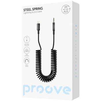 Кабель AUX Proove Steel Spring Lightning to 3.5 (1m) black