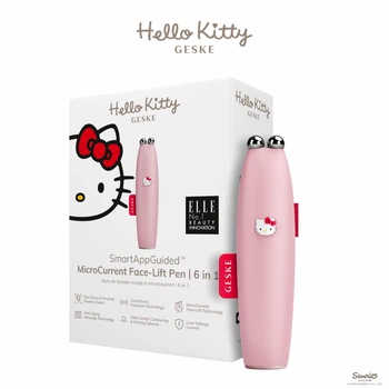 Микротоковая ручка для подтяжки лица GESKE MicroCurrent Face-Lift Pen 6в1 by Hello Kitty розовая