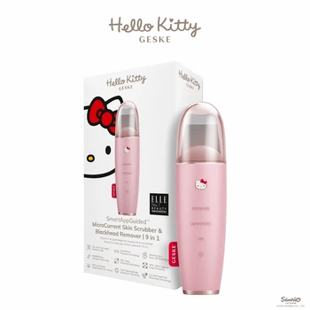 Мікрострумовий скрабер для шкіри та усунення чорних точок GESKE MicroCurrent Skin Scrubber&Blackhead Remover 9в1 Hello Kitty рожевий
