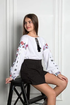 Вышиванка для девочки Mevis 5266 01 122 cм белая