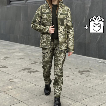Жіноча Демісезонна Форма Pobedov Soft Shell Куртка Shadow + Штани Static + Подарунок шеврон піксель розмір M