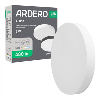 Світлодіодний світильник накладний Ardero AL807 6Вт 5000K 480Лм білий Ø91х26 мм