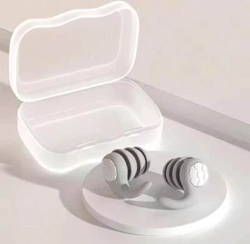 Трехслойные шумопоглащающие силиконовые беруши Earplugs водонепроницаемые противошумовые ушные затычки для сна / плавания / поездок + кейс, серые (110302275)