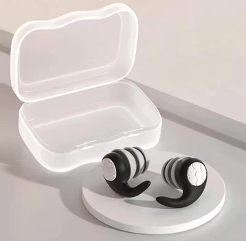 Трехслойные шумопоглащающие силиконовые беруши Earplugs водонепроницаемые противошумовые ушные затычки для сна / плавания / поездок + кейс, черные (110302993)