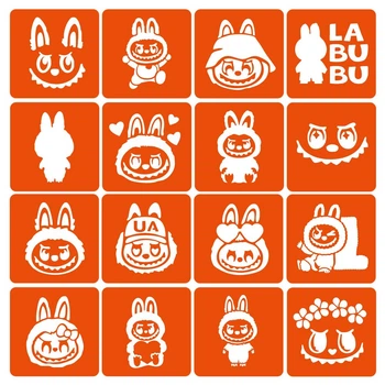 Набор трафаретов для био-тату "Labubu" от Fresh Tattoo, 16 простых трафаретов 6*6 см (labubu _simple-16)