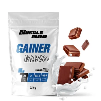 Вуглеводно-білковий гейнер MuscleWay GAINER MASS+ у порошку без цукру 1 кг Молочний шоколад (21-125-g-mw-rs1.msh)