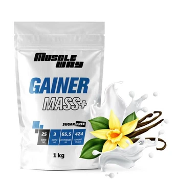 Вуглеводно-білковий гейнер MuscleWay GAINER MASS+ у порошку без цукру 1 кг Ваніль (21-125-g-mw-rs1.v)