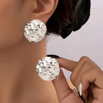 Серьги-гвоздики круглые рельефные 3 см Серебристые Podarkus BK790-S