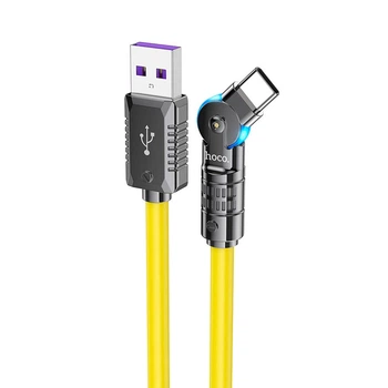 Кабель швидкої зарядки з обертовим конектором Hoco U118 USB-A на USB-C Передача даних 5A 100W Силікон LED-Індикатор 1.2м Yellow