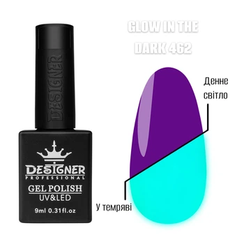 Люмінесцентний гель-лак Glow in the Dark (9 мл.) Дизайнер - світиться у темряві Бузковий 462