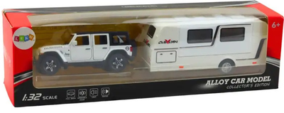 Zestaw zabawek LEAN Toys metalowy z napędem oraz ze światłami i dźwiękami Auto terenowe + Kamper 1:32 Biały 24747 (5905991057970)