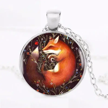Подвеска кулон спящая лиса с цветами Sleeping Fox амулет оберег серебристый