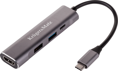 USB-hub Kruger&Matz USB-Type-C - HDMI/USB3.0/USB2.0 Grey (5901890040525)