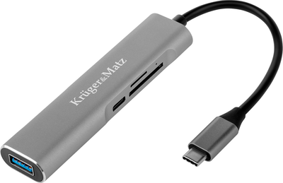 USB-hub Kruger&Matz USB-Type-C - HDMI/USB3.0/SD/MicroSD/USB-C Grey (5901890040532)