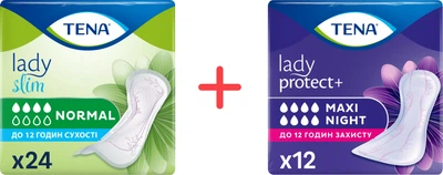 Набір урологічних прокладок Tena Lady Slim Normal 24 шт + Tena Protect Maxi Night 12 шт (7322540852141/7322541120966)