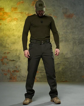 Комплект Intruder Лонгслів Pulse з тризубом + Штани Peak SoftShell олива розмір M