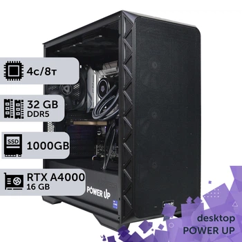 Рабочая станция PowerUp Desktop #338 Core i3 14100F / 32 GB / SSD 1TB / NVIDIA Quadro RTX A4000 16GB специализированная вычислительная графическая система для архитекторов и инженеров