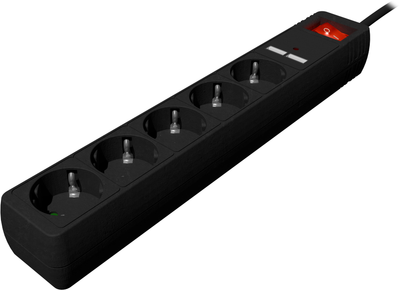 Filtr sieciowy EnerGenie SPG5-U2-5-02 5 gniazd 2xUSB-A 1.5 m Black