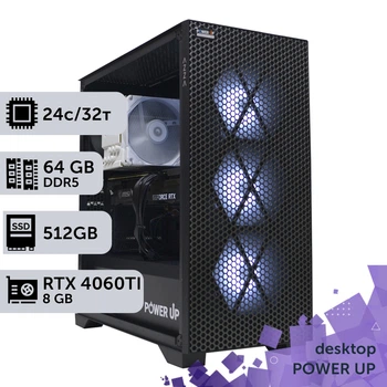 Робоча станція PowerUp Desktop #382 Core i9 13900K / 64GB / HDD 2TB / SSD 512GB / GeForce RTX 4060Ti 8GB спеціалізована обчислювальна графічна система для архітекторів та інженерів