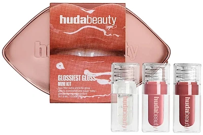Набір міні-блисків для губ - Huda Beauty Mini Glossiest Gloss Mini Kit (lip/glos/3x1.9ml+ bag/1pc)