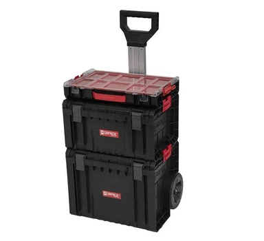 Мобільний комплект модульних боксів Qbrick System PRO Set 2 Набір ящиків для інструментів з ручкою на колесах для домашньої майстерні та гаражу Органайзер зі знімними контейнерами Чорно-червоний