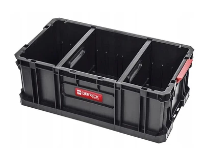 Ящик для инструментов с отделениями Qbrick SYSTEM TWO BOX 200 FLEX для домашней мастерской и гаража Органайзер с открытой конструкцией и регулируемыми перегородками Черный