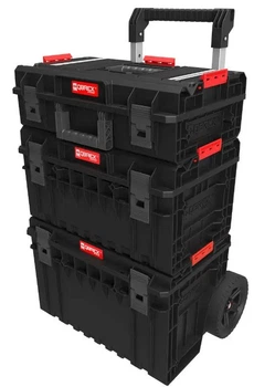 Мобільний комплект модульних боксів Qbrick System ONE CART TECHNIK SET 2.0 Набір ящиків для інструментів з ручкою на колесах для домашньої майстерні та гаражу Органайзер зі знімними контейнерами Чорно-червоний