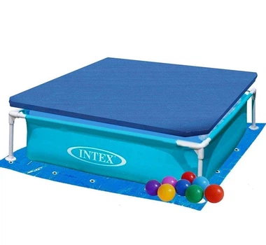 Квадратный каркасный бассейн Intex 57173-2 с чашей из ПВХ подстилкой тентом и 10 шариками 122х122х30 см Голубой (127-9-57173-2)