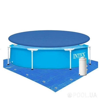 Круглый каркасный бассейн Intex 28205-4 с чашей из ПВХ фильтр насосом 2006 л/ч тентом и подстилкой 244х51 см Синий (127-9-28205-4)